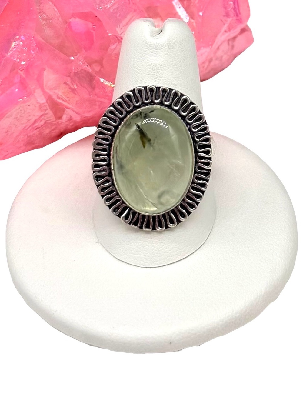 Moss Prehnite Ring Size 9 925 Sterling Silver Overlay